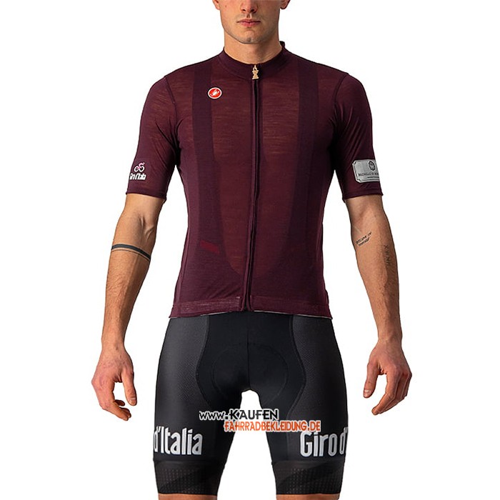 2021 Giro d'Italia Kurzarmtrikot und Kurze Tragerhose Dunkel Rot